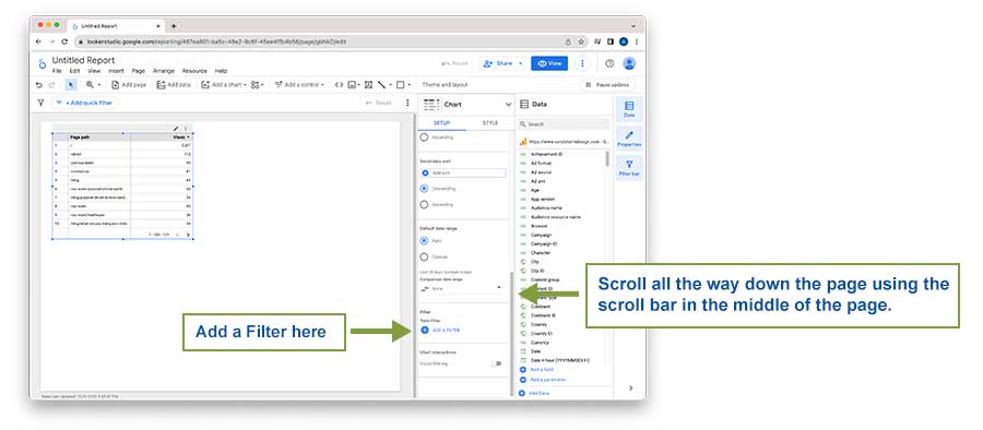 Screenshot of Looker Studio Chart Filter Dropdown