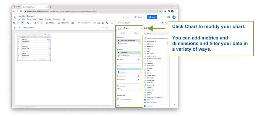 Screenshot of Looker Studio Chart panel