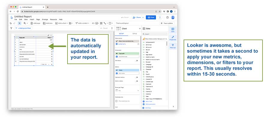 Screenshot of Looker Studio Chart update