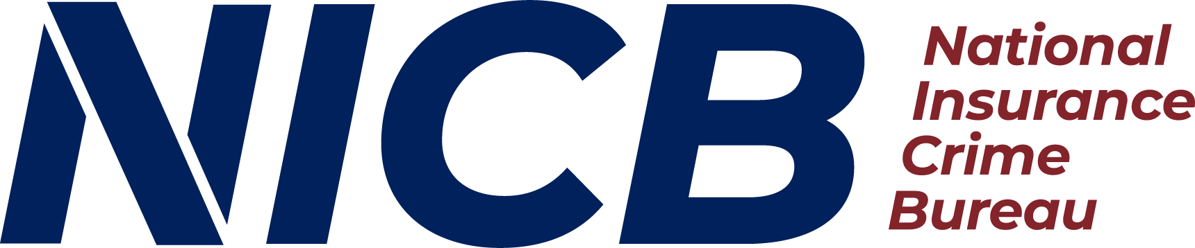 NICB dark blue logo with slightly slanted font in all upper case