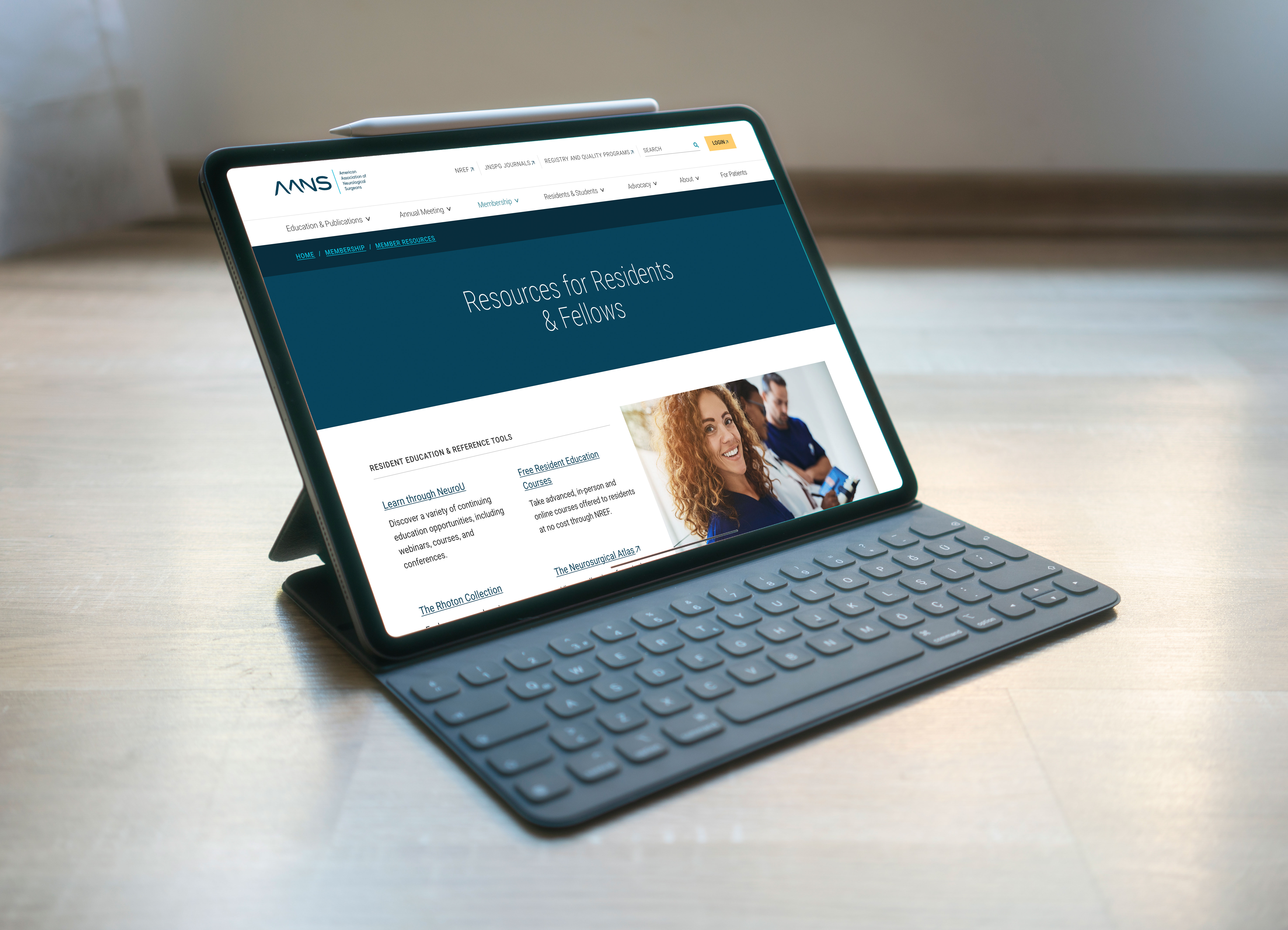 Residents and Students resource page on a tablet