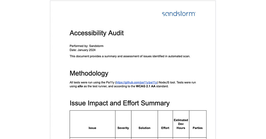 Cover page of SVS accessibility audit report