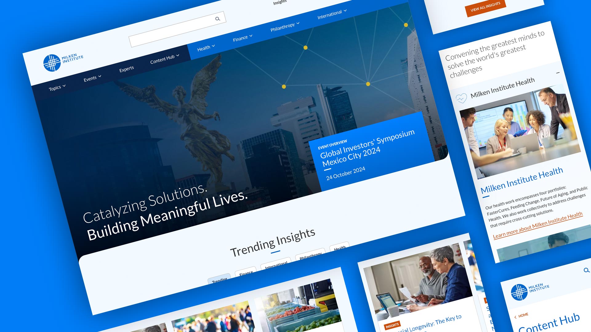 Screenshots of Milken Institute website on desktop and mobile