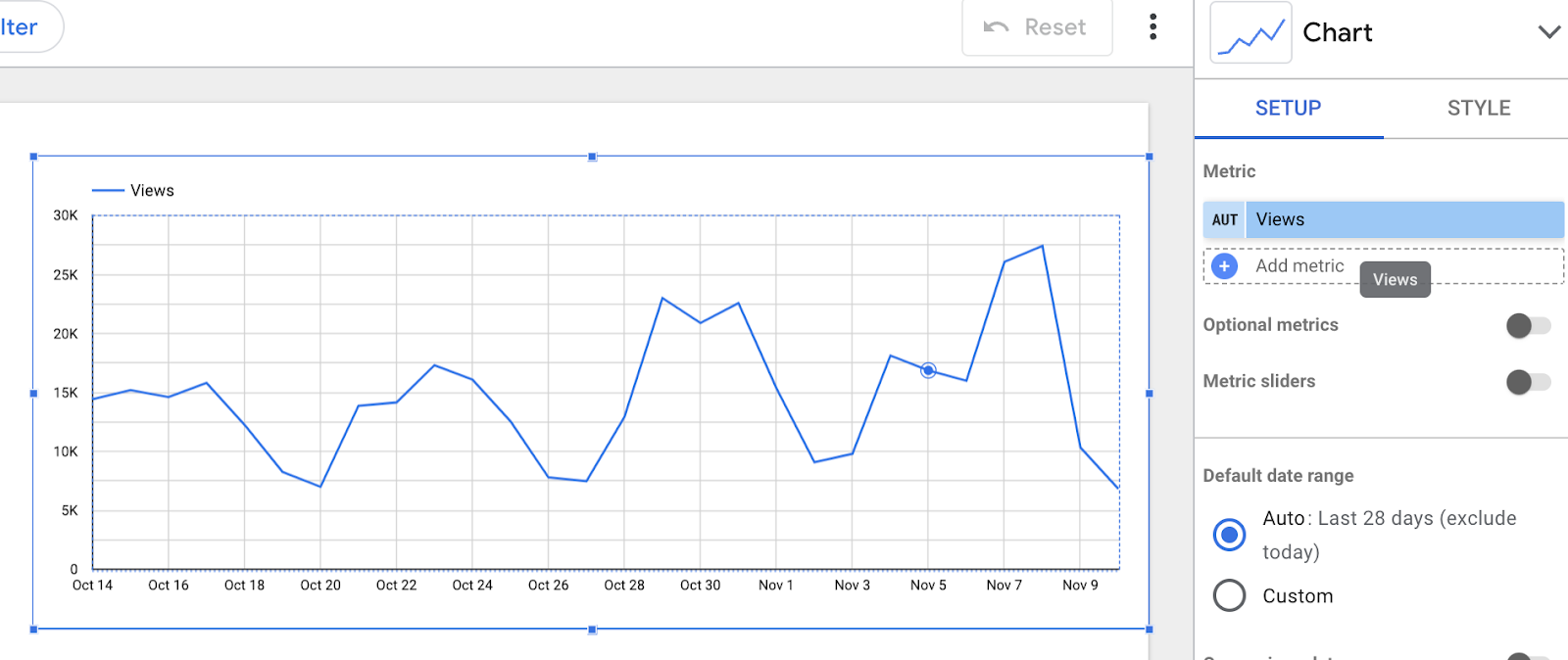 Looker studio chart setup panel