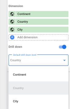 Looker studio default drill down dimensions