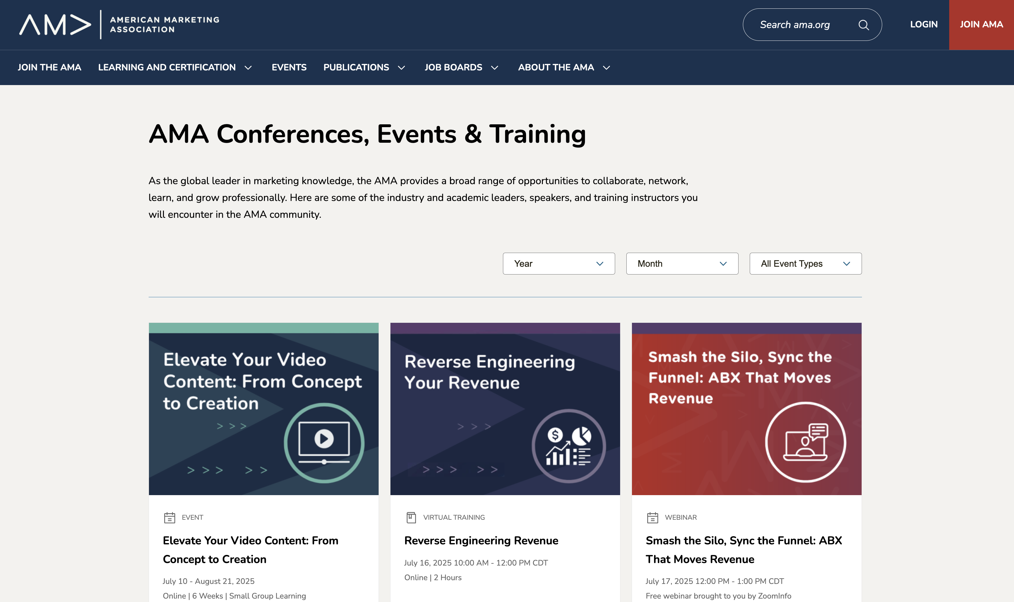 American Marketing Association (AMA) Events screenshot