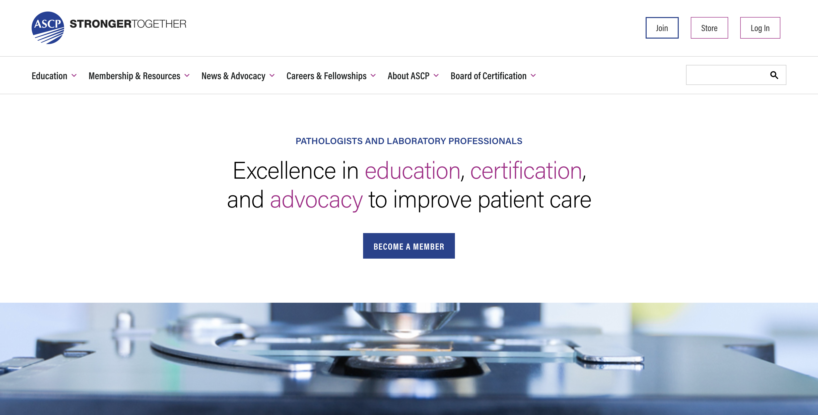 The American Society for Clinical Pathology (ASCP) Homepage screenshot