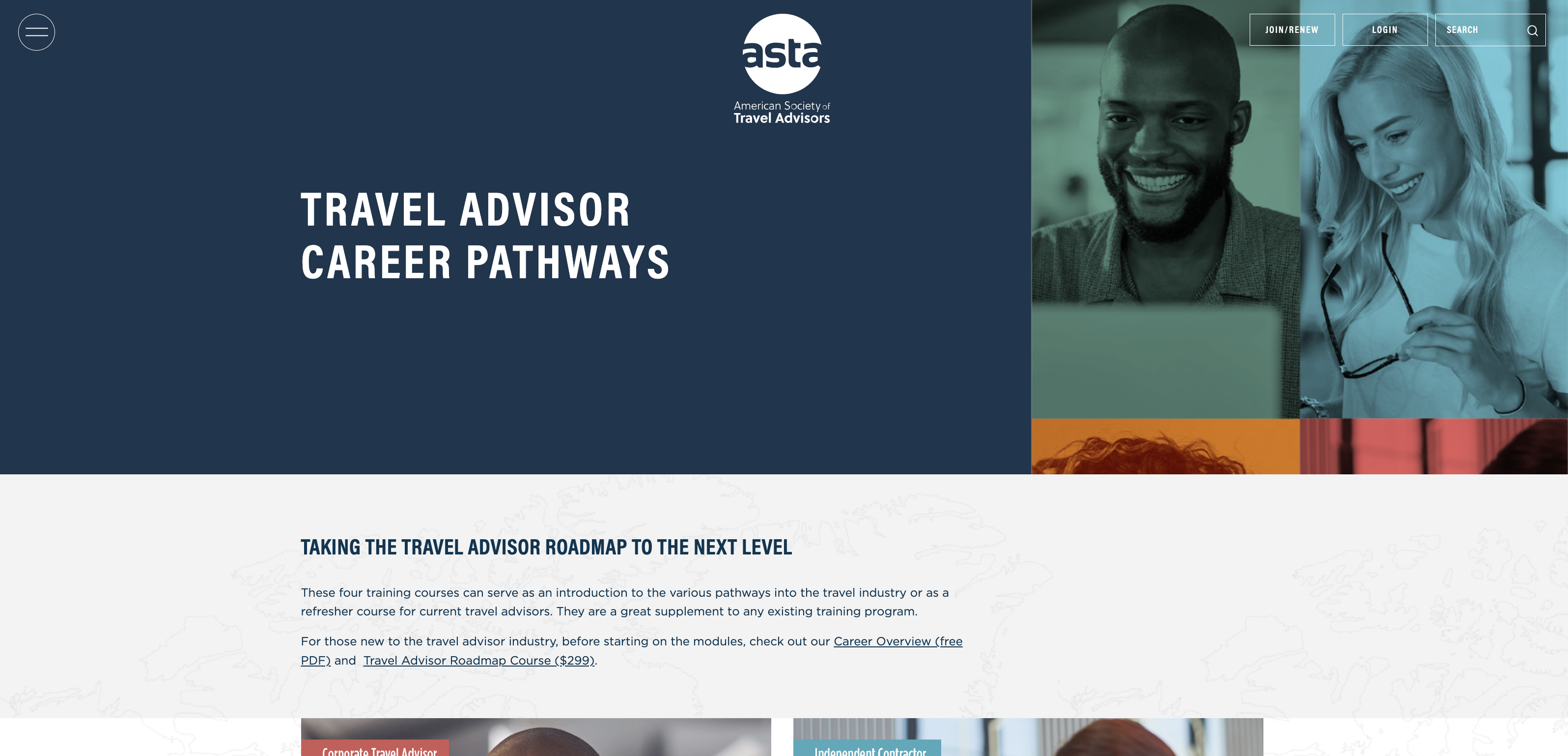 The American Society of Travel Advisors (ASTA) Career path content screenshot