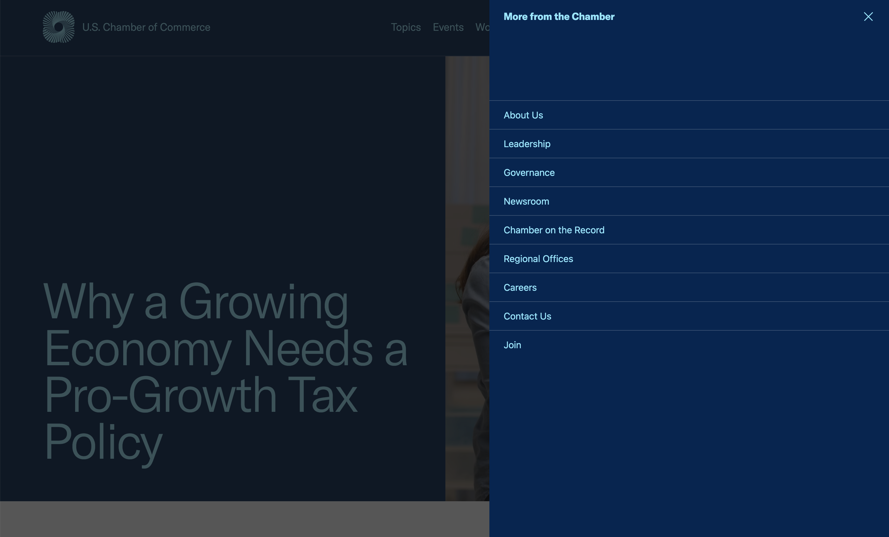 U.S. Chamber of Commerce additional menu