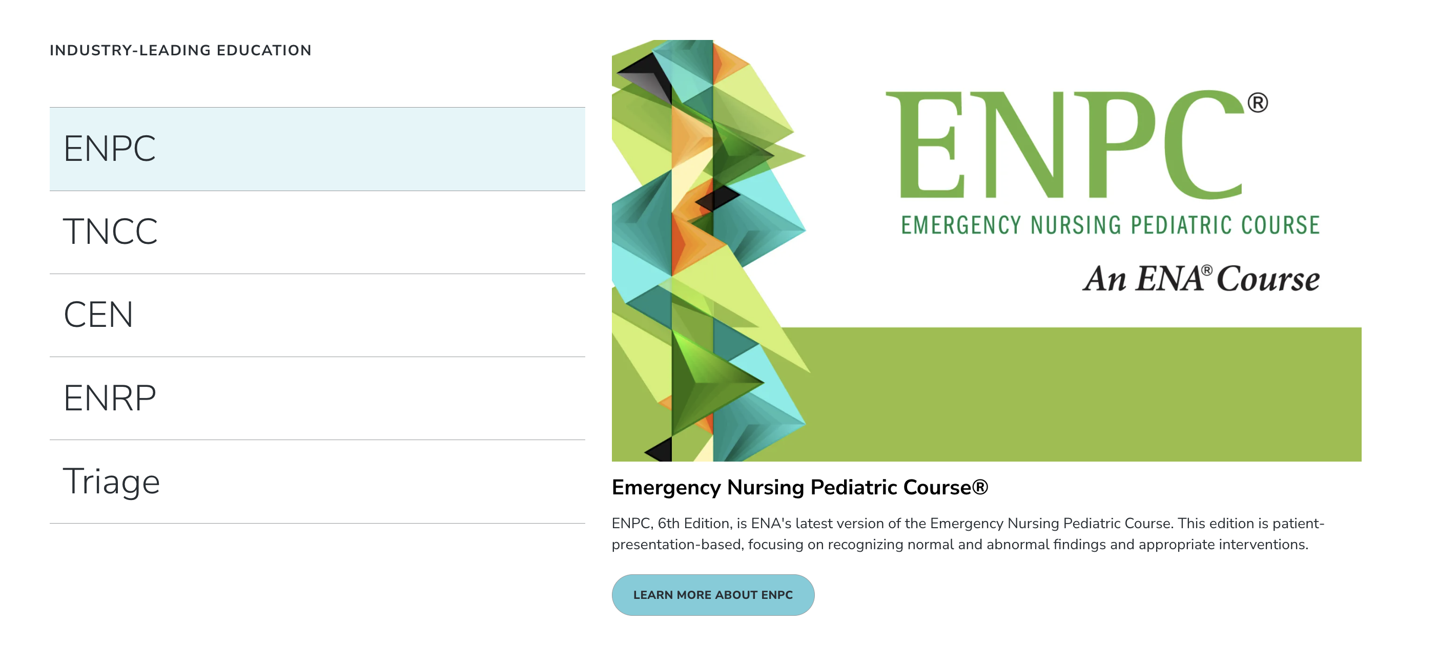 Emergency Nurses Association (ENA) Education journey content screenshot