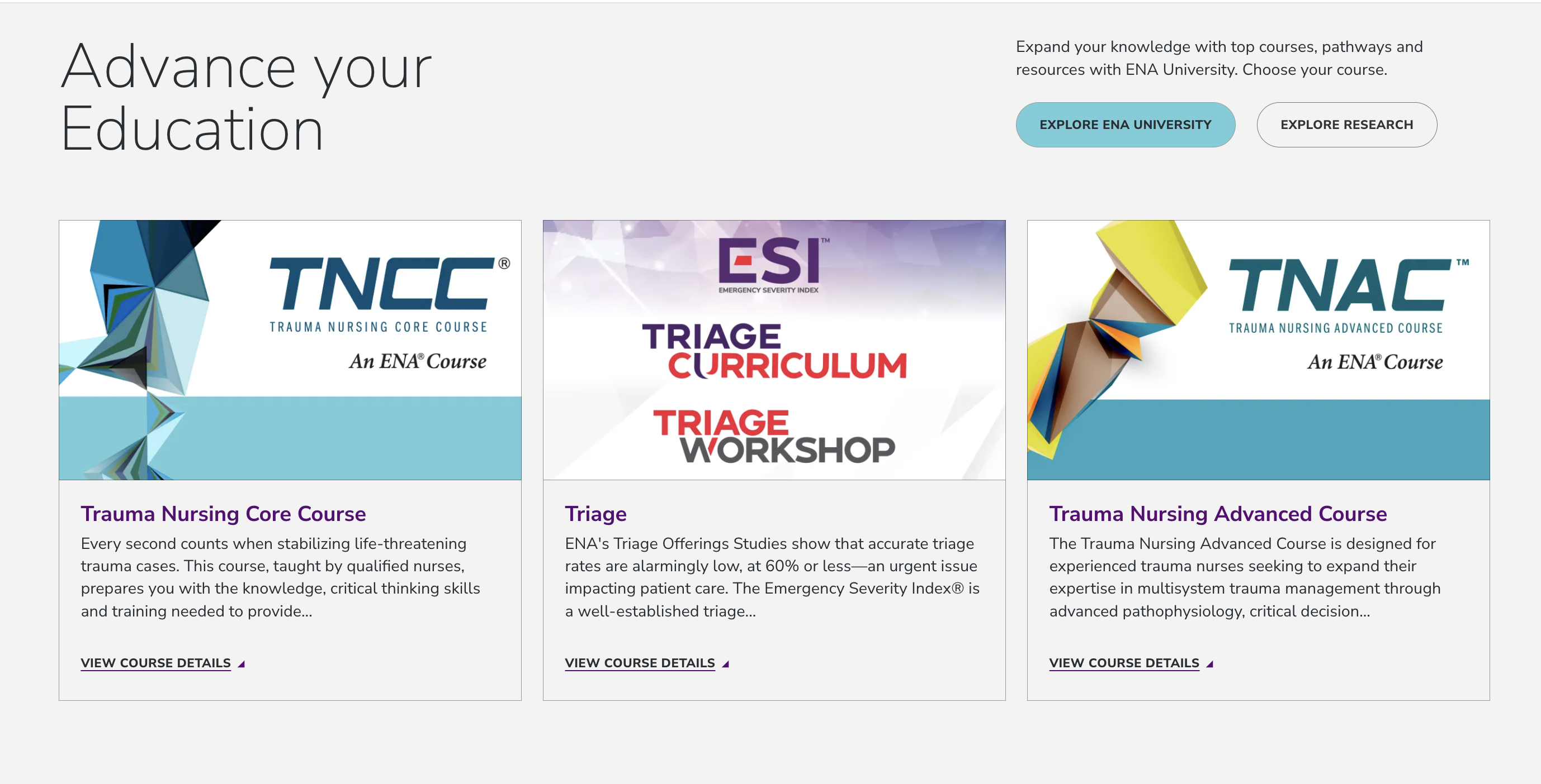 Emergency Nurses Association (ENA) Education content screenshot