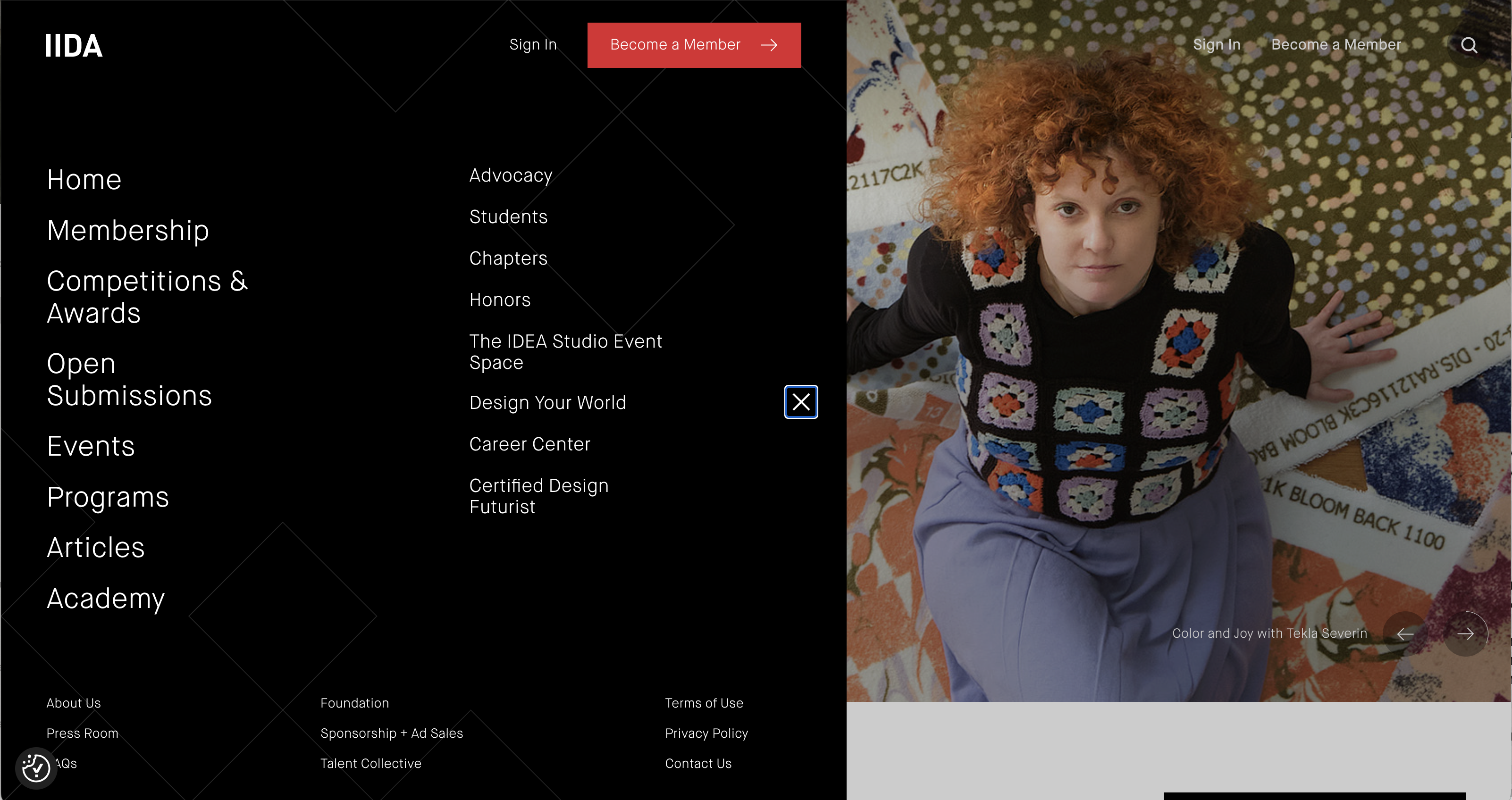 The International Interior Design Association (IIDA) mega menu screenshot
