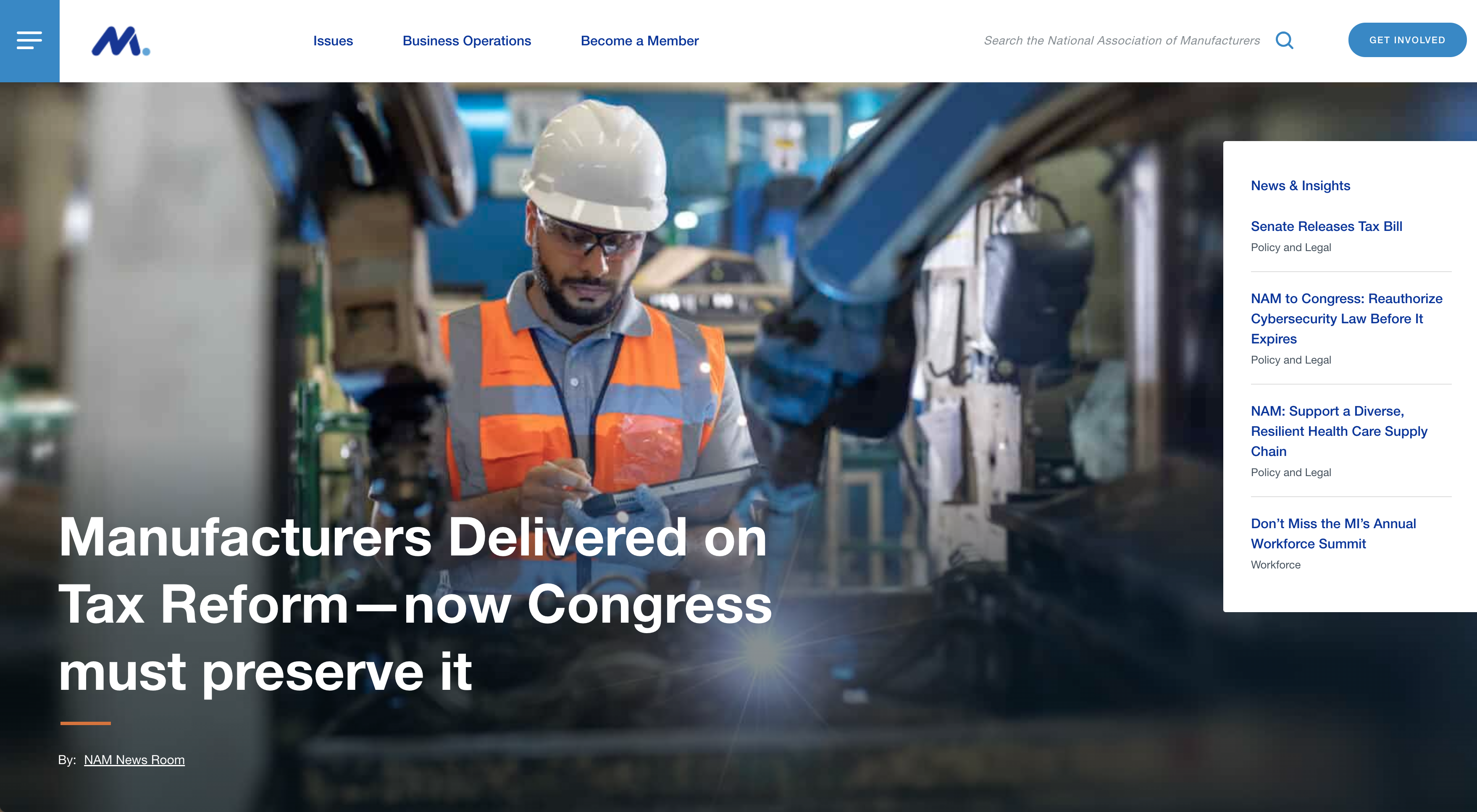 National Association of Manufacturers (NAM) Homepage screenshot