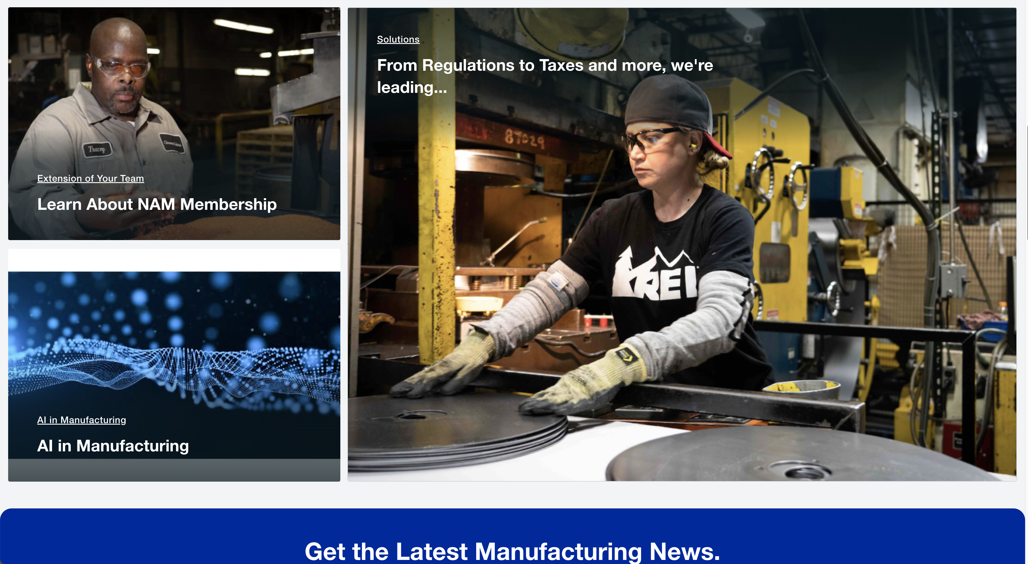 National Association of Manufacturers (NAM) Homepage screenshot content specific images