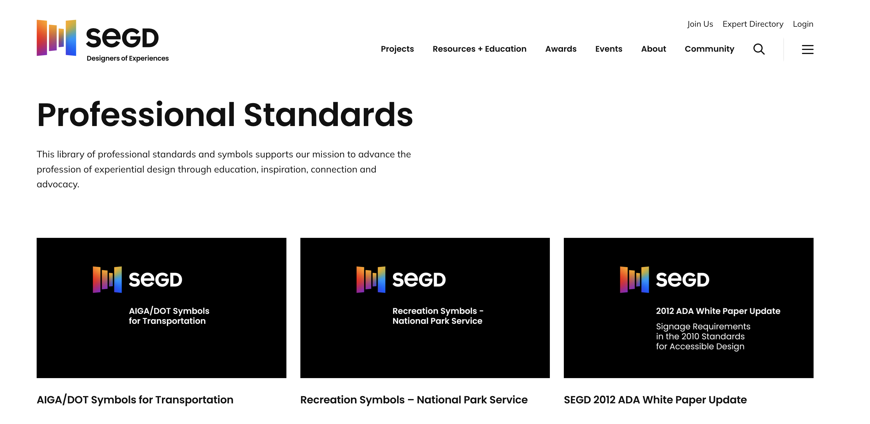 Society for Experiential Graphic Design (SEGD) professional standards screenshot