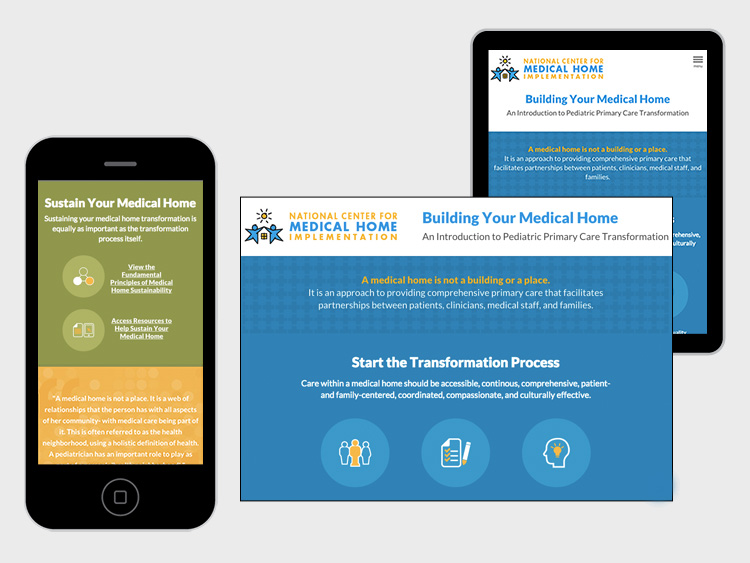 Screenshots of responsive experience on mobile, desktop, and tablet for NCHMI's website