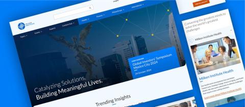 Screenshots of Milken Institute website on desktop and mobile